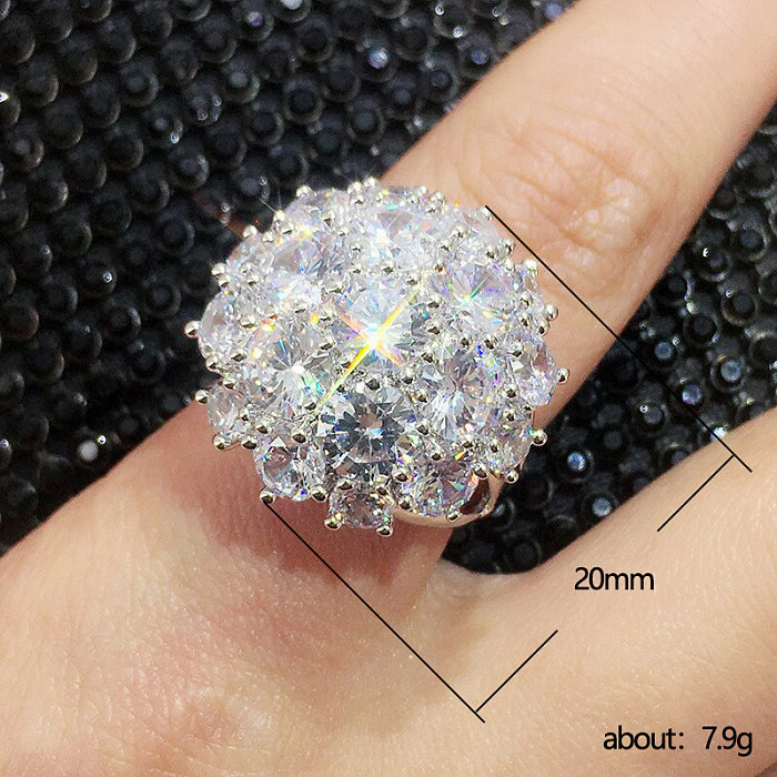 European And American Light Luxury Style Exaggerated Flower Full Diamond Copper Ring