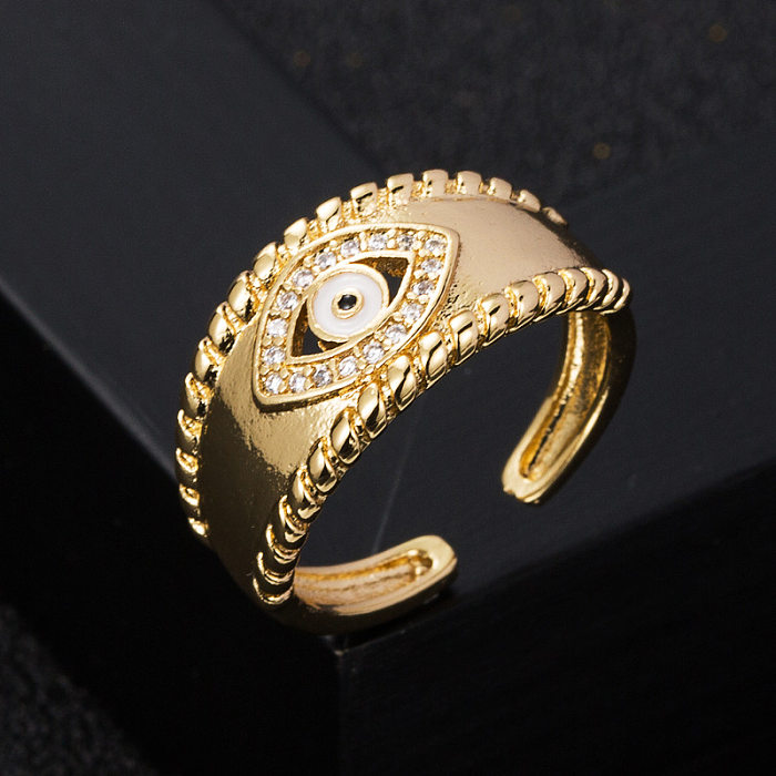 Moda cobre banhado a ouro micro-conjunto zircão olho do diabo abertura anel ajustável
