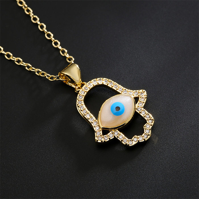 Fashion Copper 18K Gold Drip Oil Zircon Fatima's Hand Devil's Eye Collarbone Chain