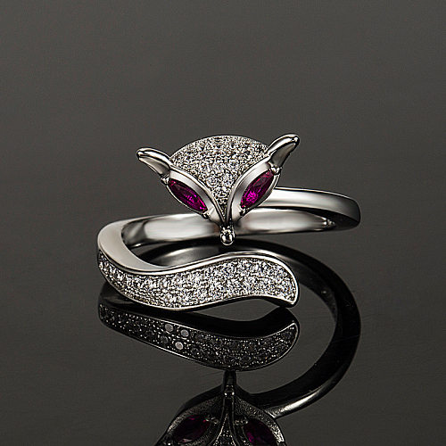 Coreano rosa vermelho zircão raposa anel luz luxo índice dedo anel moda jóias