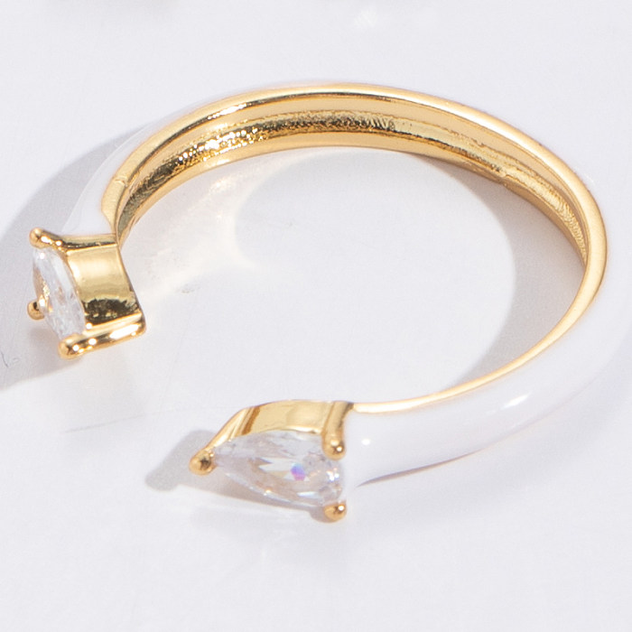 Classic Style Water Droplets Steel Enamel Gold Plated Zircon Open Ring 1 Piece