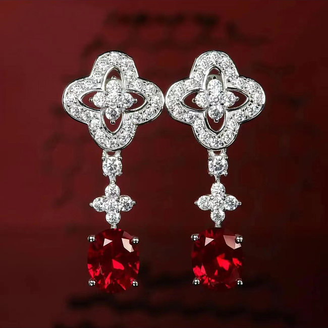 Retro Flower Copper Inlay Artificial Diamond Drop Earrings 1 Pair