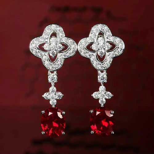Boucles d'oreilles pendantes en diamant artificiel, fleur rétro, incrustation de cuivre, 1 paire