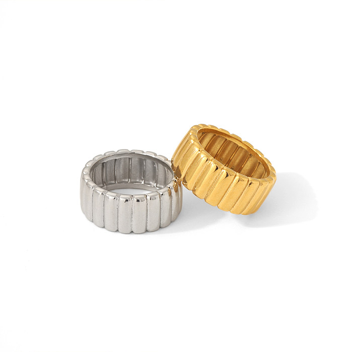 Anéis banhados a ouro 18K de polimento de aço inoxidável com listra retrô
