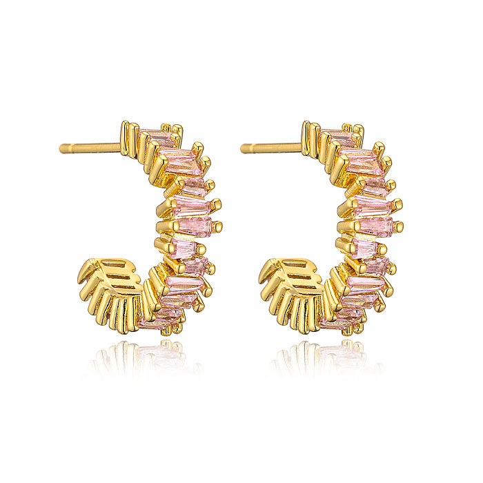 Fashion C Shape Copper Gold Plated Zircon Ear Studs 1 Pair