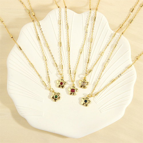 Schlichte Halskette mit Zirkon-Anhänger aus Kupfer mit 18-Karat-Vergoldung, Pendelblume, in großen Mengen