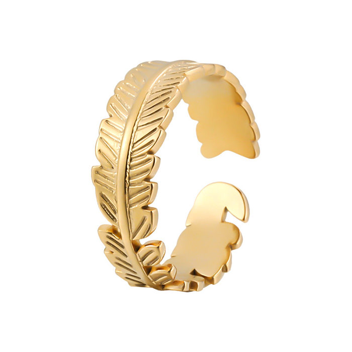 Elegant Feather Stainless Steel Plating Open Ring