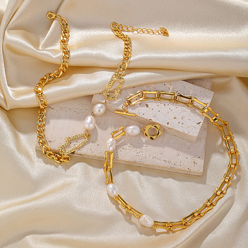 Vintage Style Geometric 18K Gold Plated Artificial Pearl Copper Wholesale Necklace