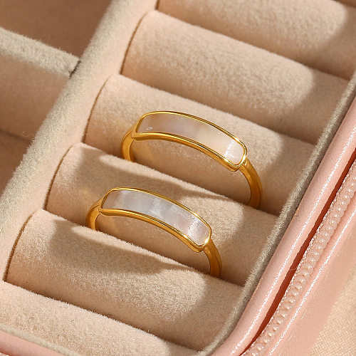 Simple Style Geometric Stainless Steel Rings Inlaid Shell Stainless Steel Rings