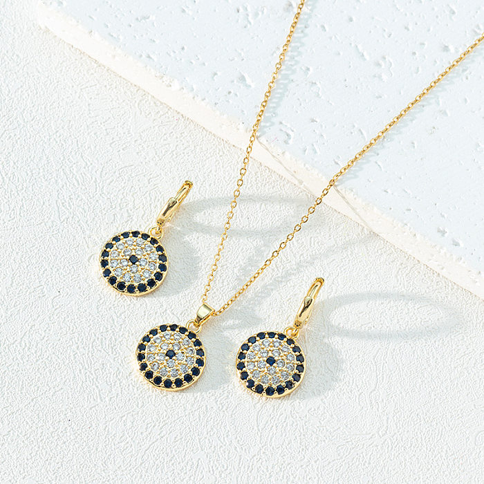 Modern Style Round Copper Plating Inlay Zircon Earrings Necklace