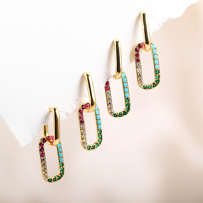 Fashion Heart-shaped Rectangular 18K Real Gold Color Zirconium Copper Earrings