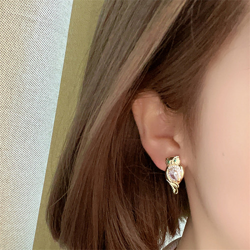 1 Pair Casual Simple Style Owl Plating Inlay Copper Zircon Gold Plated Ear Studs