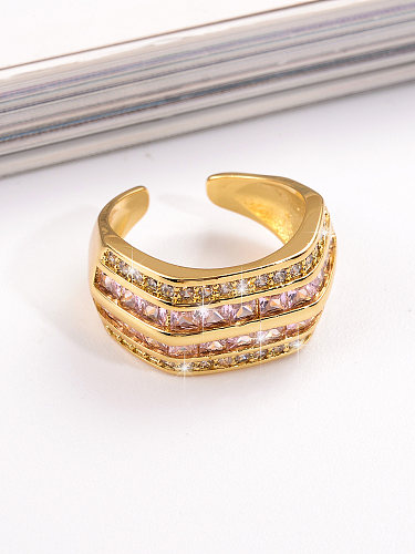 Vintage Style Shiny C Shape Copper Plating Inlay Zircon 18K Gold Plated Open Rings