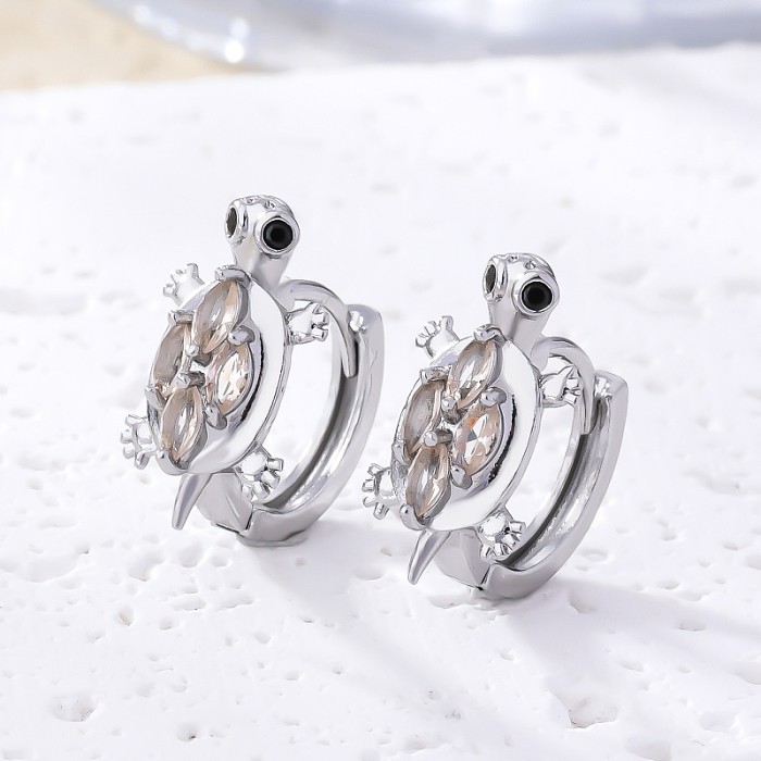 1 Pair Cute Funny Simple Style Tortoise Inlay Copper Zircon Earrings