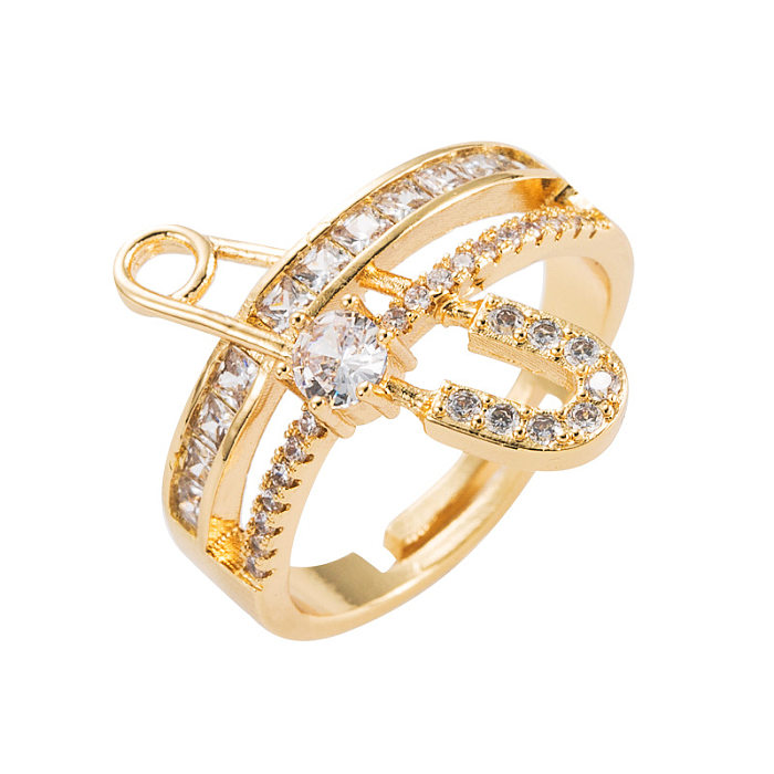 Fashion Copper Gold-plated Micro-set Zircon Geometric Pearl Ring