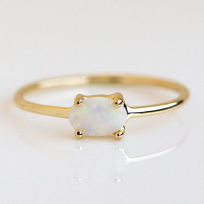 Retro Oval Titanium Steel Inlay Birthstone Rings
