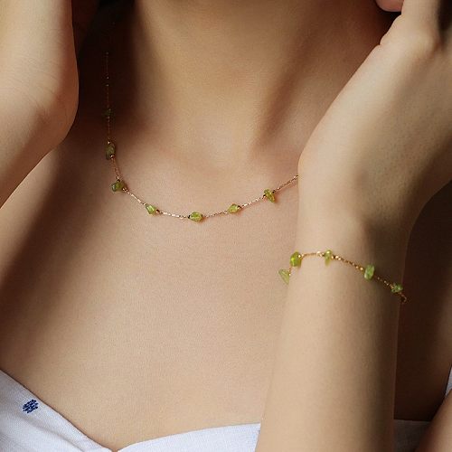 Elegant Lady Irregular Natural Stone Copper Bracelets Necklace
