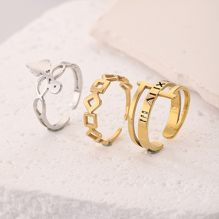Fashion Letter Stainless Steel Hollow Out Rings