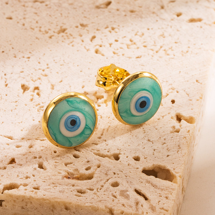 1 Pair Fashion Devil'S Eye Copper Enamel Ear Studs