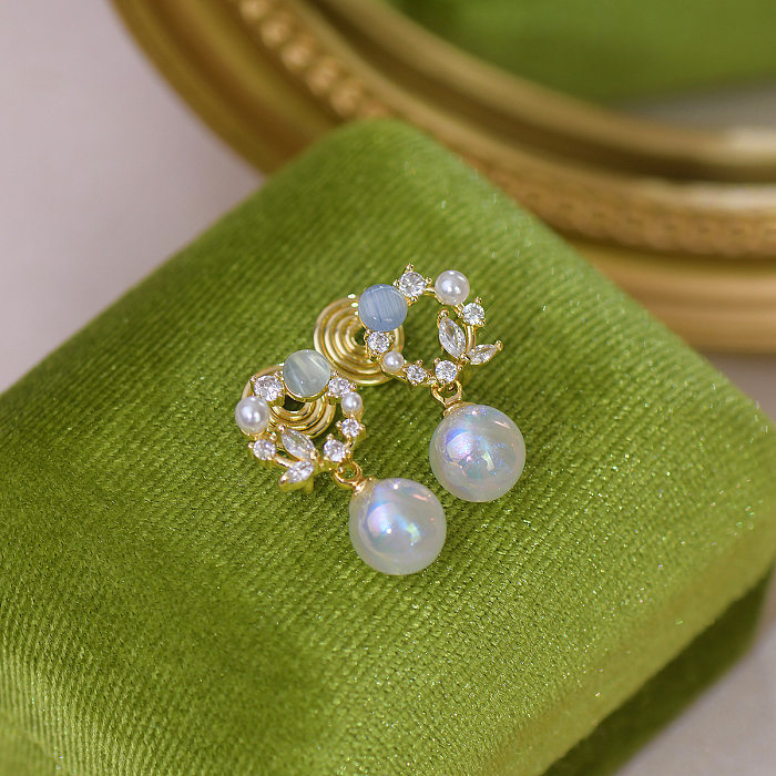 1 Pair Elegant Classical Lady Leaf Plating Inlay Copper Zircon Drop Earrings