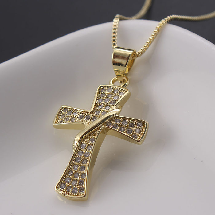IG Style Hip-Hop Cool Style croix cuivre plaqué or Zircon pendentif collier en vrac