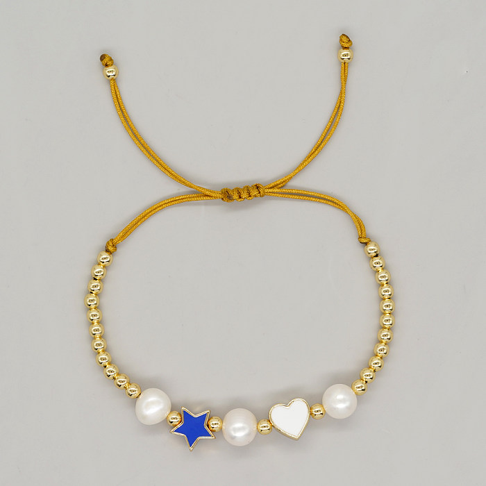 Simple Style Commute Pentagram Heart Shape Copper Beaded Enamel Braid Bracelets