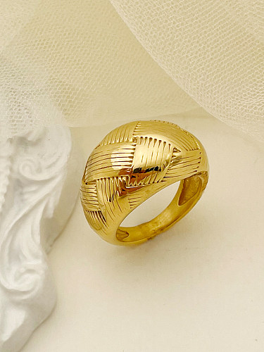 Retro Stripe Solid Color Stainless Steel Gold Plated Rings In Bulk