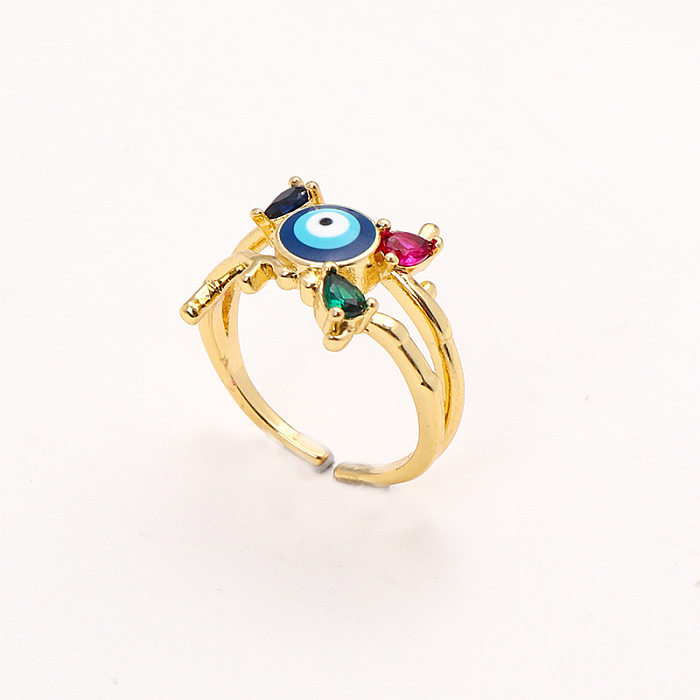 Simple Style Devil'S Eye Copper Inlay Zircon Open Ring