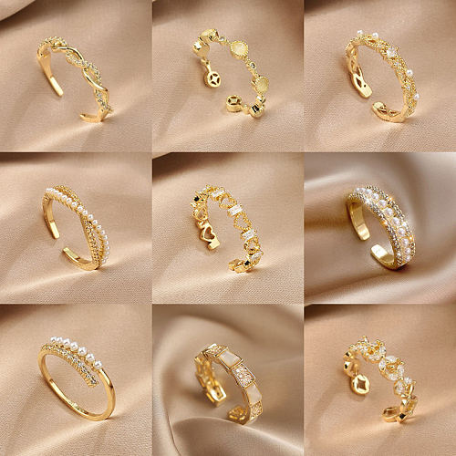 Mode Geometrischer Schmetterling Kupfer Offener Ring Inlay Künstliche Perlen Strass Kupfer Ringe 1 Stück
