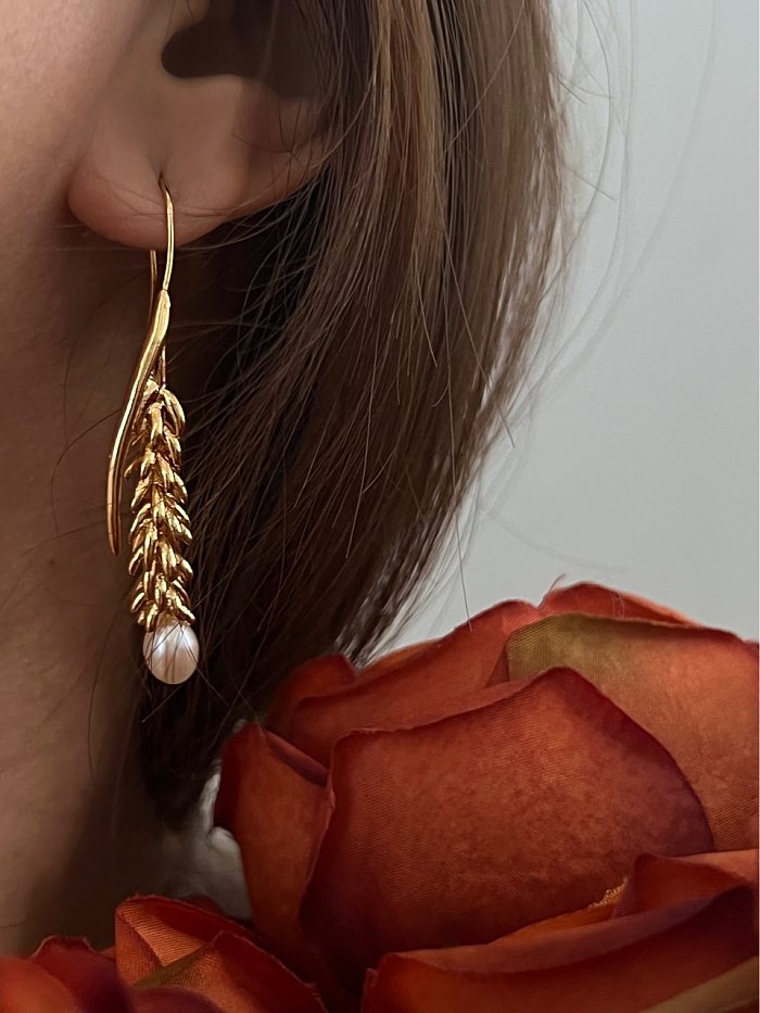 1 Pair Bohemian Printing Plating Inlay Copper Pearl Drop Earrings