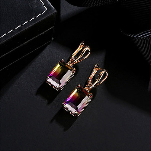 1 Pair Simple Style Rectangle Plating Inlay Copper Zircon Drop Earrings