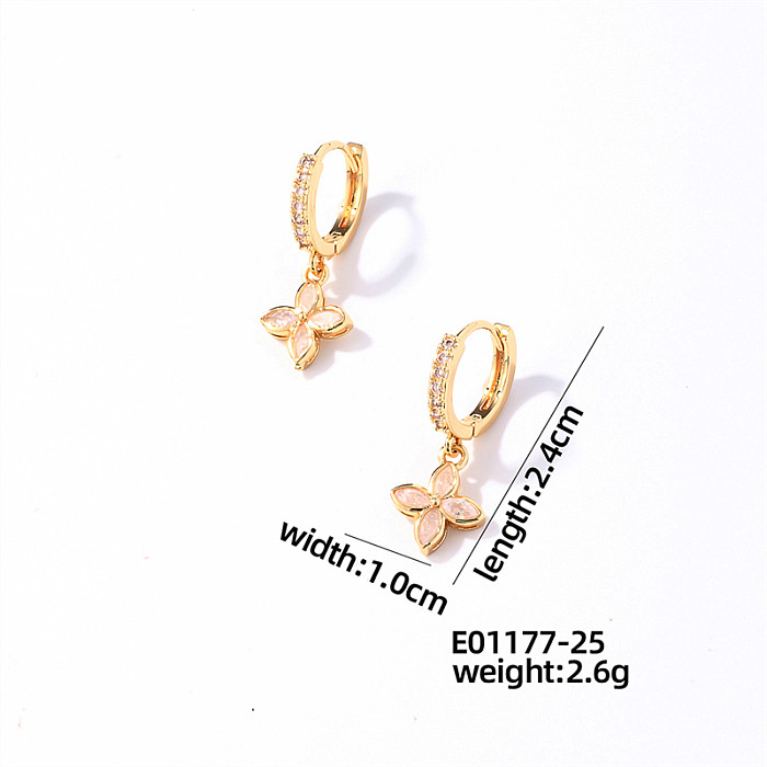 1 Pair Casual Sweet Four Leaf Clover Snake Butterfly Plating Inlay Copper Zircon Gold Plated Drop Earrings