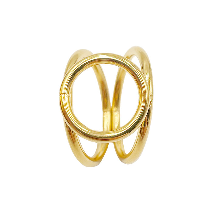 Atacado estilo simples retrô comutar anéis redondos banhados a ouro com revestimento de aço inoxidável
