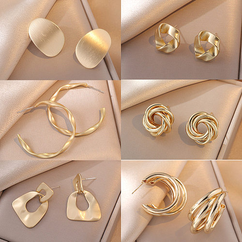 1 paire de boucles d'oreilles rondes en cuivre plaqué forme C, Style Simple