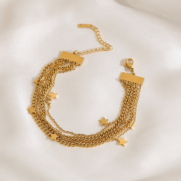 Collier de bracelets plaqué or en acier titane et étoile de feuille de trajet de style simple