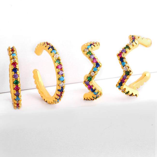 Micro-inlaid Colored Zircon Cuff Clip Earrings NHAS140983