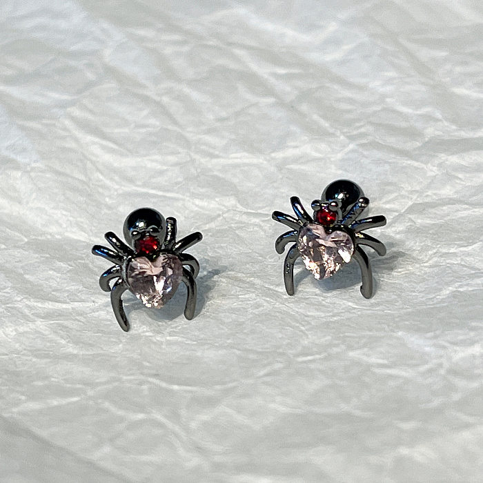 1 Pair INS Style Cool Style Heart Shape Spider Copper Inlay Zircon Ear Studs