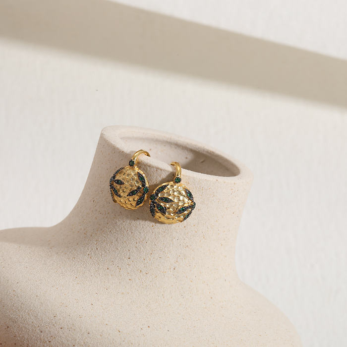 1 Paar luxuriöse, klassische Blumenohrringe mit Inlay aus Kupferzirkon und 14-Karat-Vergoldung