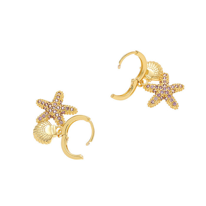 1 Pair Vacation Starfish Inlay Copper Zircon Drop Earrings