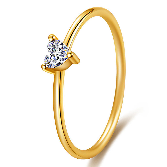 Schlichter Stil, Herzform, Kupferbeschichtung, Intarsien, künstliche Edelsteine, 18 Karat vergoldete Ringe