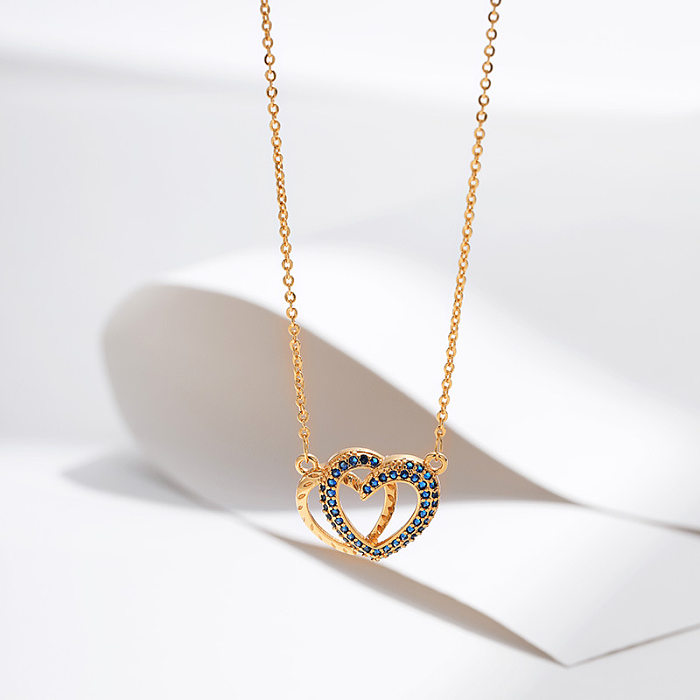 Collier pendentif en zircon incrusté de cuivre en forme de coeur doux