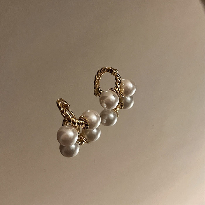1 Pair Lady Geometric Plating Inlay Copper Artificial Pearls Drop Earrings