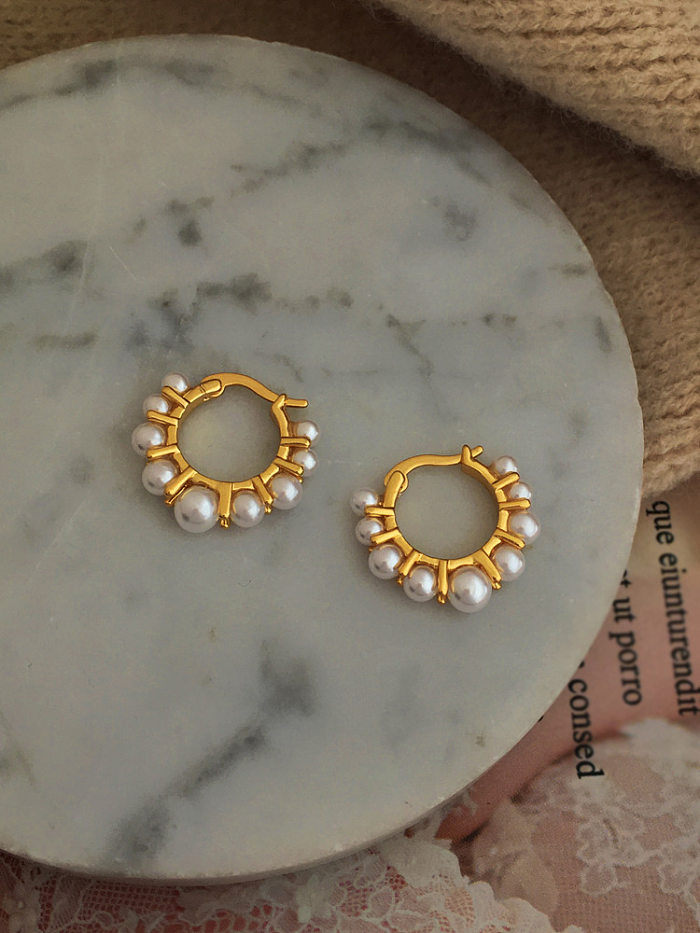 Retro Geometric Copper Earrings Gold Plated Pearl Copper Earrings