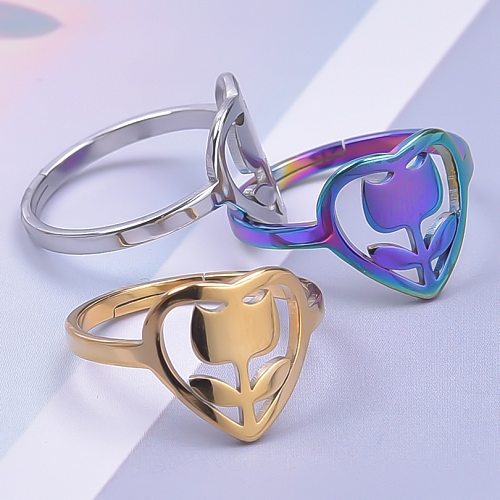 Simple Style Flower Stainless Steel Polishing Rings