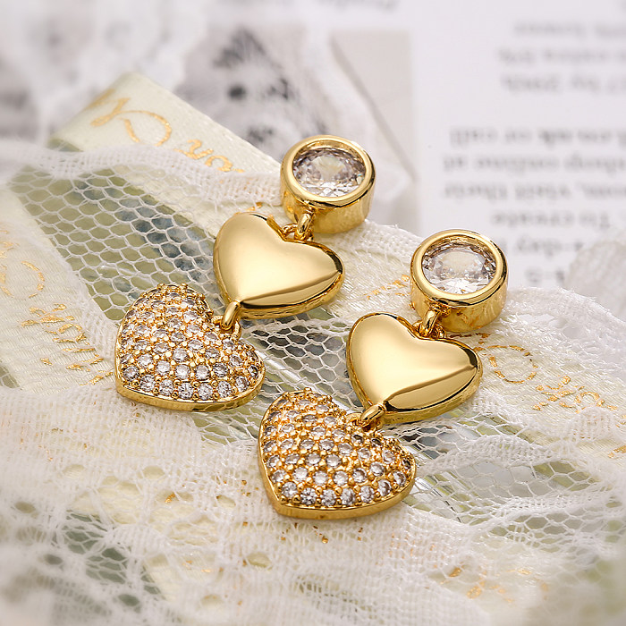 1 Pair Simple Style Classic Style Commute Heart Shape Plating Inlay Copper Zircon 18K Gold Plated Drop Earrings
