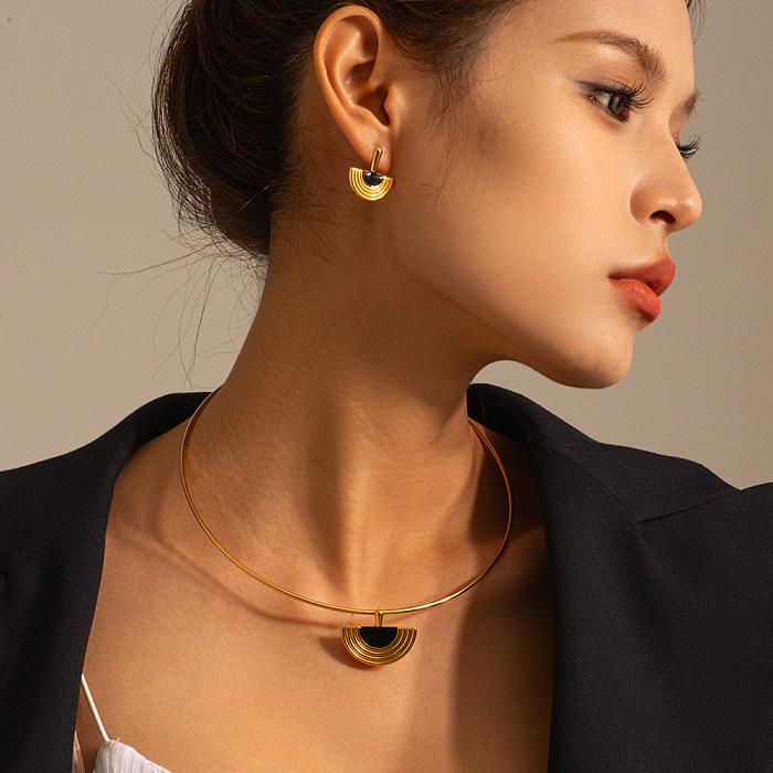 IG Style Simple Style Semicircle Stainless Steel Enamel Plating 18K Gold Plated Earrings Necklace