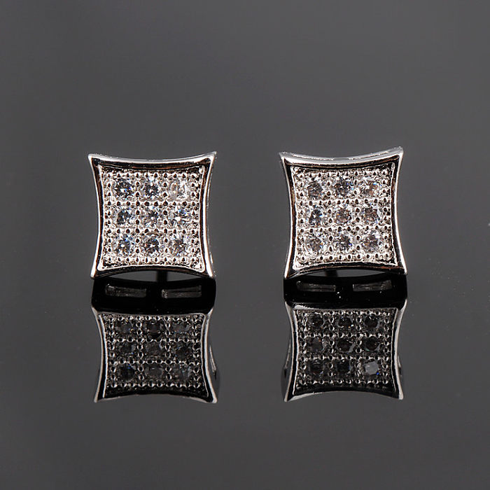 1 paire de clous d'oreilles plaqués or blanc, Style Simple et décontracté, incrustation carrée en cuivre et Zircon plaqué or 18 carats
