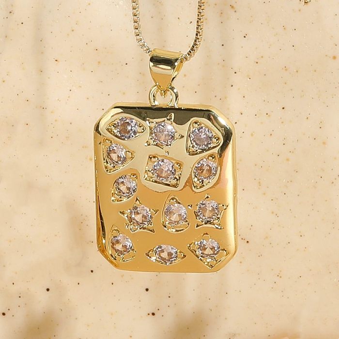 Casual Classic Style Heart Shape Rectangle Copper Irregular Plating Inlay Zircon 14K Gold Plated Pendant Necklace Long Necklace