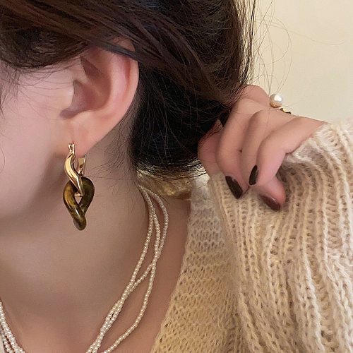 1 Pair Retro Color Block Plating Copper Gold Plated Drop Earrings