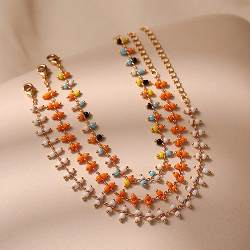 Ethnic Style Solid Color Seed Bead Copper Plating Chain Bracelets